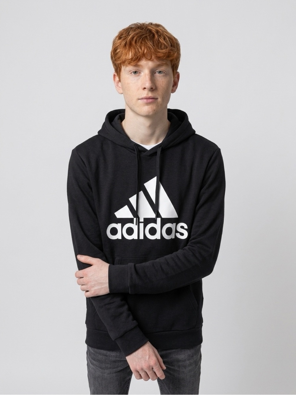 Adidas Black Hoodie with White Trefoil Logo - Men's Pullover